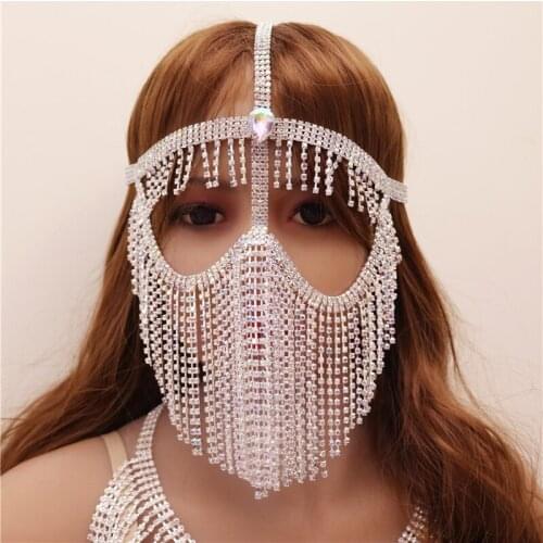 Sexy Rhinestone Jewelry mask accessories Halloween electric syllable tone party accessories headdress face sexy tassel mask
