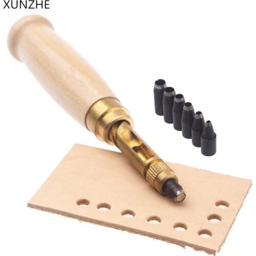 1Set automatic belt punch leather craft accessories replaceable long mute Rotary punching perforator And 6 pcs 1.5-4mm Turn head
