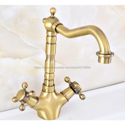 Basin Faucets Antique Bronze Bathroom Sink Faucet 360 Degree Swivel Spout Double Cross Handle Vanity Sink Mixer Tap Nsf126