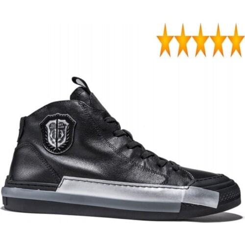 High Top Autumn Casual Genuine Leather Black White Sneakers 2021 Fashion Breathable Designer Shoes Mens Short Boots