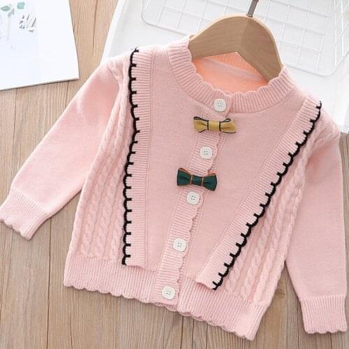 Girls Baby Sweater autumn winter new 2021 fashion solid color lace bow knit wool coat girls baby bottomed sweater top