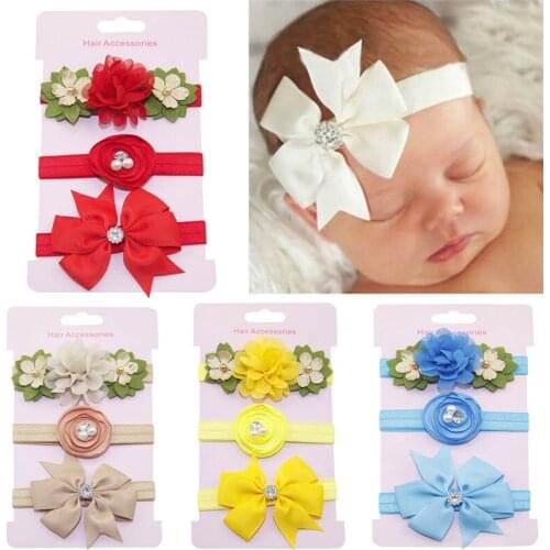 TELOTUNY baby girl headbands 3Pcs Kids Elastic Floral Headband Hair Girls baby Bowknot Hairband Set for baby girls headband 1016