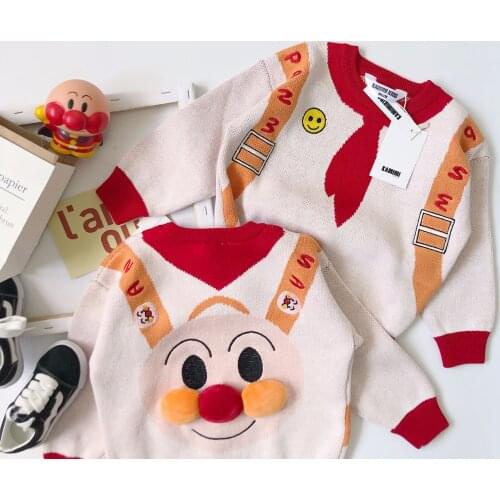 Tonytaobaby Autumn and Winter Clothing New Boys and Girls Childrens Clothing Cartoon Fun Straps Embroidered Knitted Sweater