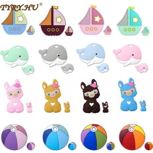 TYRY.HU Silicone Teether Sheep Ball Boat Whale Mini Beads Baby Pacifier Chain Silicone Beads Molar Toys DIY Accessories BPA Free