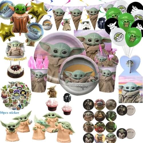 Disney Mandalorian Yoda Baby Happy Birthday Party Decorations Boy Faovr Balloon Cup Flag Plate Baby Shower Party Supplies Gift