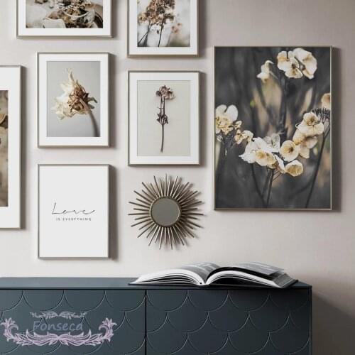 Withered and Yellow Reed Flower Plant Poster Love Is Everything Quotes Canvas Painting Wall Art Pictures for Living Room Decor