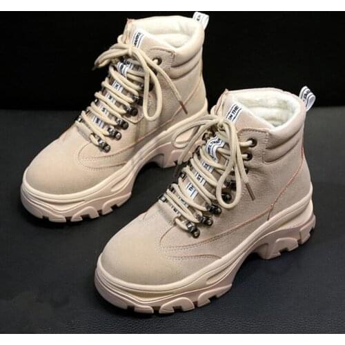 2020 Women Boots autumn winter Increase ankle Shoes Women plus velvet Snow boots warm round head Casual Martin boots