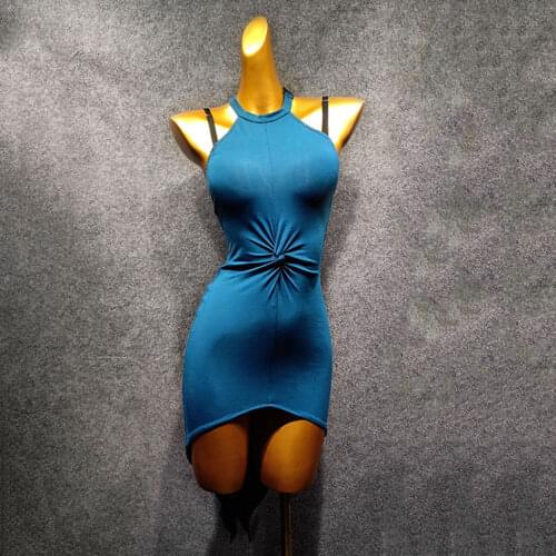 2020 New Bare Back Sleeveless Wrinkle Design Latin Dance Dress Dancing Performance Women Dress Ballroom Samba Tango W444