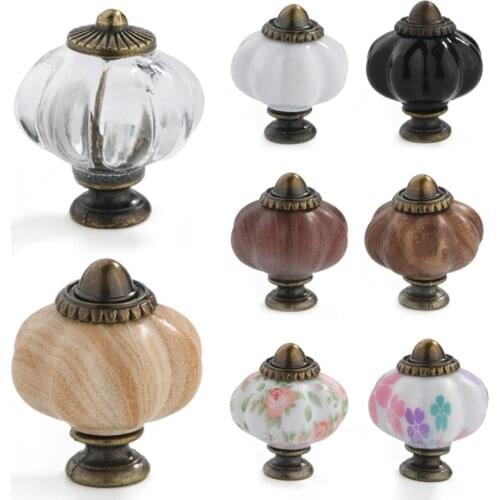 1Pcs Vintage Acrylic Crystal Pumpkin Knobs Dresser Knob Drawer Cabinet Handle Pulls Kitchen Cupboard Knob Furniture Hardware