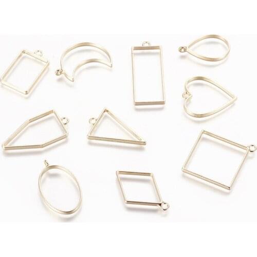 10 Pcs/Set DIY Jewelry Accessories UV Crystal Silicone Mold Making Jewelry Pendant Geometric Shape Metal Frame Set