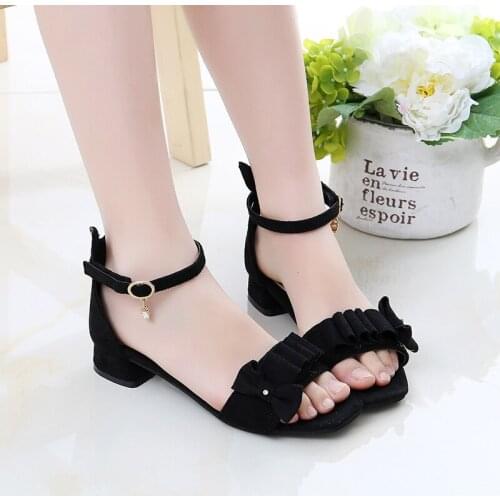 2021 Princess High Heels Wedge Fashion Bow Dress Shoes Summer Girls Dance Party Children Kid Sandals 3 5 6 7 8 9 10 11 12 Years