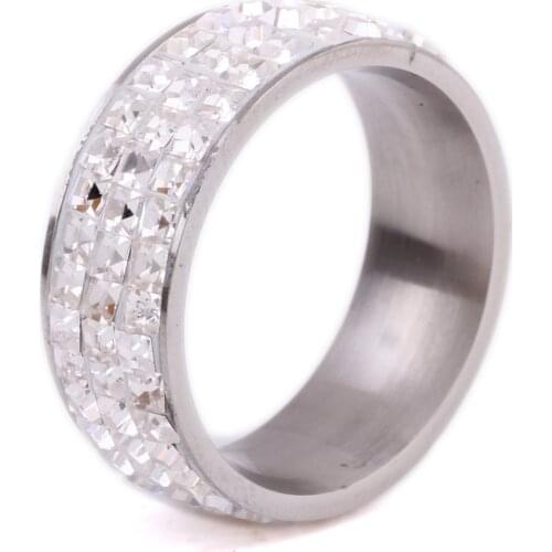 3 Row square Austria Crystal Jewelry Fashion 316L Stainless Steel Wedding Rings for women