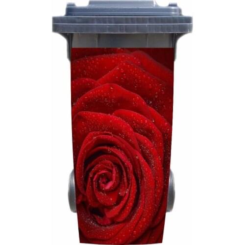 3D Red Hot Rose Blooming Rubbish Bin Sticker Wallpaper mural Wall Print Decal Removable Wall Mural Photo self adhesive Gift