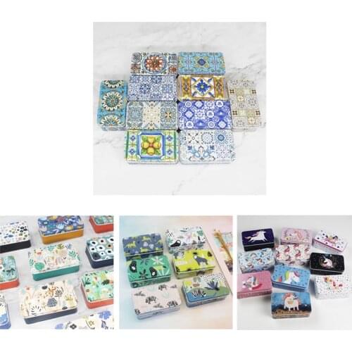 5Pcs/lot Vintage Flower Printing Metal Tin Box 11.5x7x4cm Large Rectangular Storage Box for Jewelry Candy Wedding Favor Gift Box