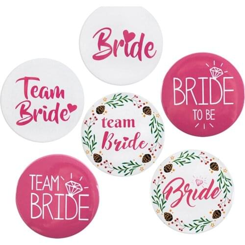 6pcs/lot Bride To Be Badge Hen Party Bachelorette Party Decoration Bridesmaid Gifts Team Bride Badge Bridal Shower Wedding Decor
