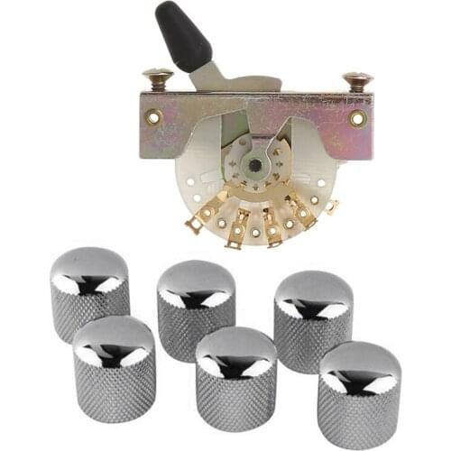 7 Pcs Musical Accessories:6 Pcs Electric Guitar Bass Volume Knob Chord Cap & 1 Pcs 5 Way Lever Switch Selector