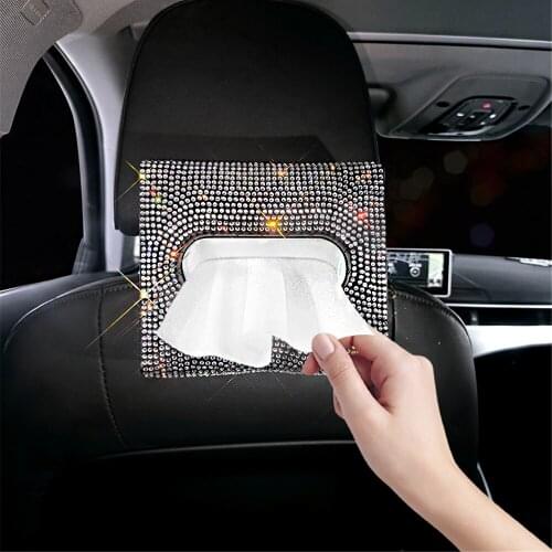 Car Tissue Box Rhinestone Crystal Auto Sparking Tissue Holder Block-type Hanging Multi-function Tissue Box Car Styling