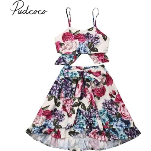 2019 Children Summer Clothing Kid Toddler Baby Girl Floral Clothes Crops Bowknot Tops Skirts Long Dress 2Pcs Set Outfits Costume