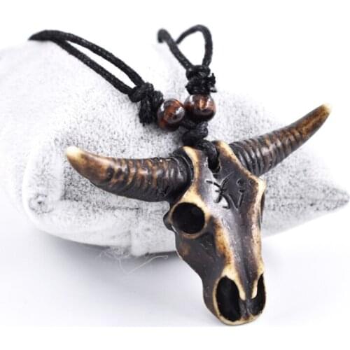 Gothic Bull Skull Head Pendant Cloth Rope Necklace Animal Style Charm Mens Casual Jewelry Accessories