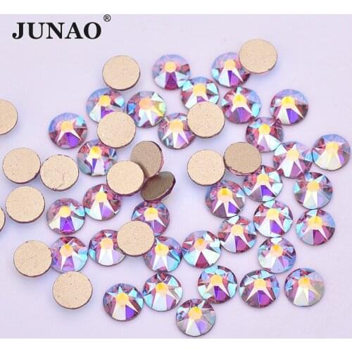 JUNAO 16 Facet SS20 Light Purple AB Color Glass Nail Rhinestone Flat Back Nail Art Stones Round DIY Face Crystal Strass