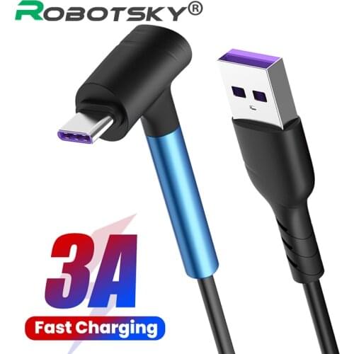 3A Quick Charging Cable USB To Type C Micro USB 90 Degree Fast Charging Cable Phone Cord For Samsung S20 Huawei Mate P30