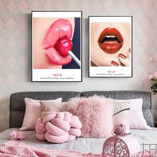 Girls Room Cuadro Sexy Women Lips Canvas Painting Wall Art ForLiving Room Posters and Prints For Modern Home Decor Fashion LS