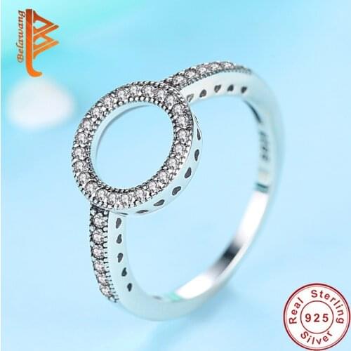 BELAWANG Real 925 Sterling Silver Natural Handmade Fashion Jewelry Finger Rings Hollow Round Big Rings for Women Ladies Bijoux