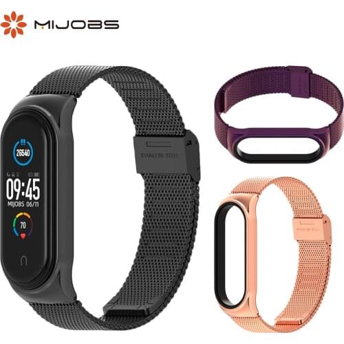 Mijobs Mi Band 5 Metal Wrist Strap Bracelet for Xiaomi Mi Band 4 Stainless Steel Smart Wristbands Miband 3 Smartband Accessories