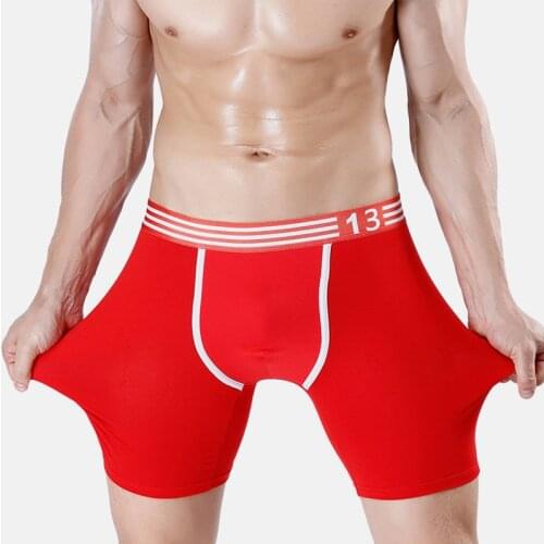 Mens underwear boxer shorts sexy U convex long boxer running prevent grinding legs five points Panties long legs underpants