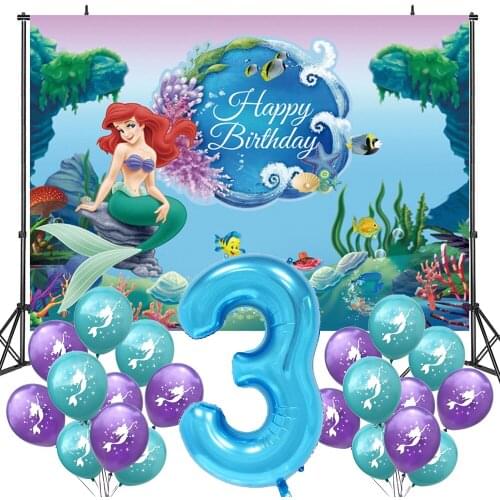 Ariel Disney Princess Birthday Party Decorations Baby Shower Mermaid Birthday Balloons 2years Party Decoration Set Accessories