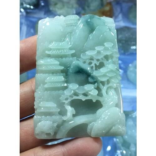 Natural Myanmar jade A HandCarved landscape green jade pendant jade necklace pendants jewelry jade necklaces woman