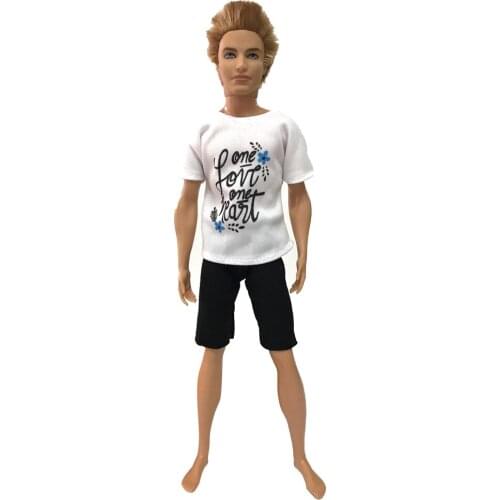 NK One Set Prince Ken doll Costume Fashion Suit White Top Black Shorts Cool Outfit For Barbie Doll Boy Ken Doll Best Child Gift