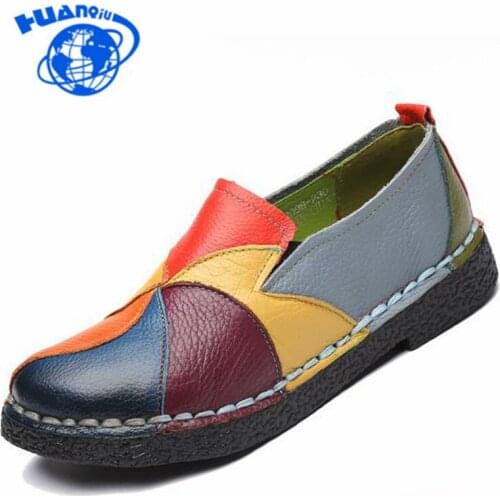 2018 New Shoes Woman Genuine Leather Loafers Women Mixed Colors Casual shoes Handmade Soft Comfortable Shoes Flats JDD61