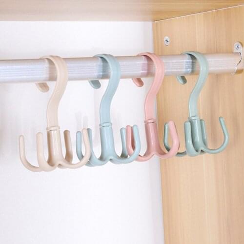 Creative Rotating Four-claw Hook Multifunctional Wardrobe Bag Storage Hook Nail-free Plastic Tie Hanger