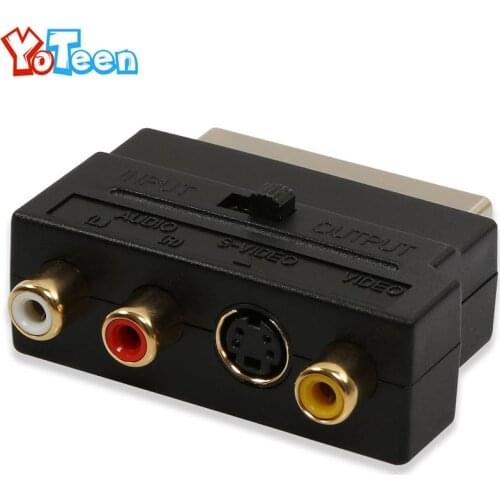21Pin SCART to 3RCA Converter for PS4 Wii DVD Adapter RGB Scart to Composite RCA S-Video AV TV Audio Adapter for Microsoft Xbox