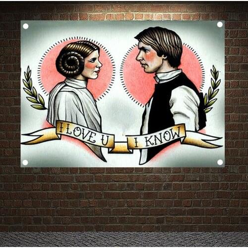 I LOVE U I KNOW Tattoo Banners Vintage Canvas Painting Retro Wall Art Print Posters Mural Hanging Flags 4 Gromments in Corners