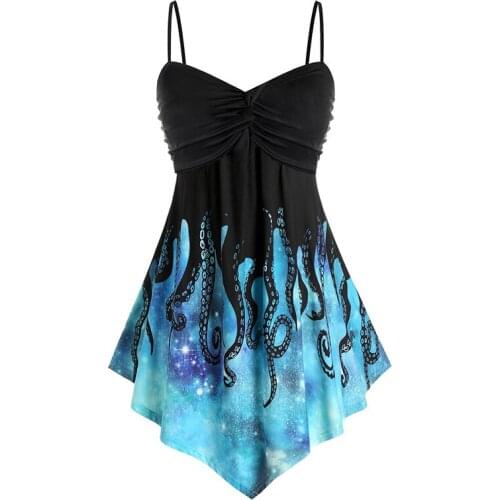 Plus Size 5XL Printing V-neck High Waist Spaghetti Strap Shirts Women A-line Camis Harajuku Tank Top Y2k Clothes Summer