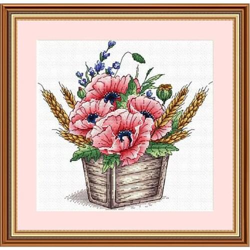 Fishxx Home Hand Embroidery B1548 Cask Poppy Flower Cross Stitch Kit Decorative Painting