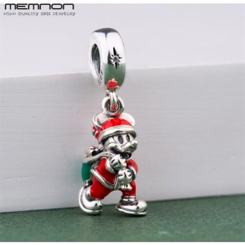 Memnon cartoon Christmas Santa mouse Gift Bag charms 925 Sterling Silver charm Fit beads Bracelets DIY for women Jewelry making