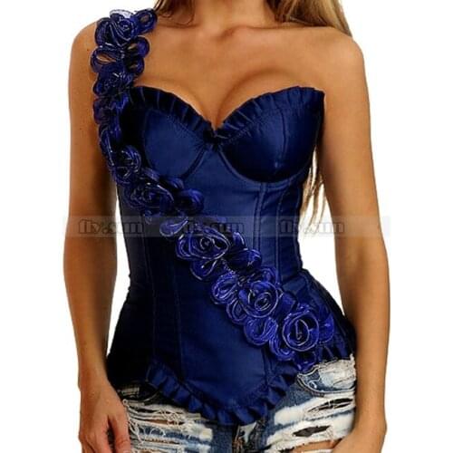 Blue Overbust Boned Corset Outerwear Top Lace Up Bustier Sexy Clubwear Costume S M L XL 2XL
