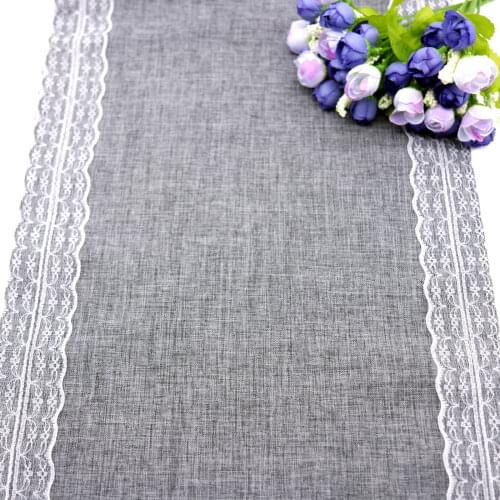 1pcs 30x275cm Gray Lace Table Runner Natural Jute Burlap Imitated Linen Table cloth Party Rustic Wedding Decor Home Textile