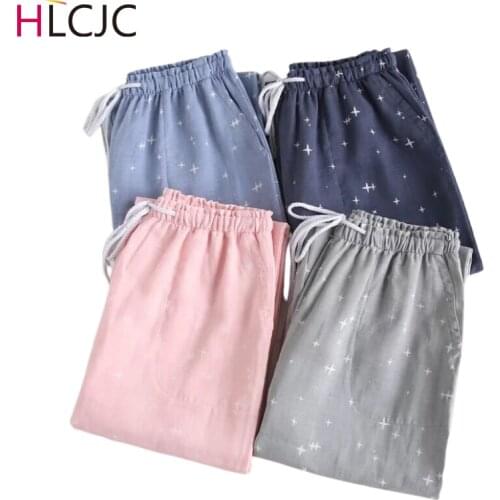 Spring Couples Cotton Gauze Sleep Pants Ladies Home Tie Pajama Pant Mens Bottom Pants Sleeping Pants Woman Pajama Bottoms
