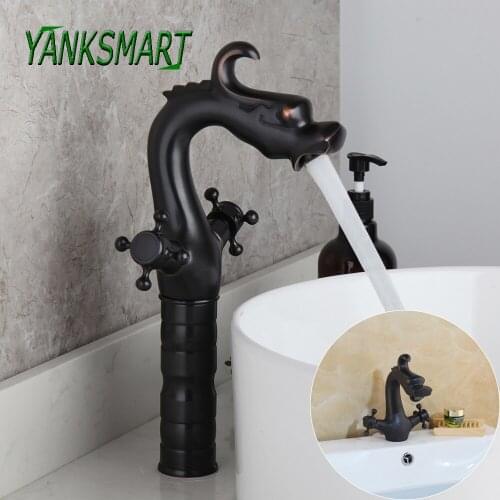 YANKSMART Oil Rubbed Bronze Bathroom Faucet Deck Mounted Basin Sink Faucet Cold & Hot Mixer Tap Single Handle Single Hole Faucet