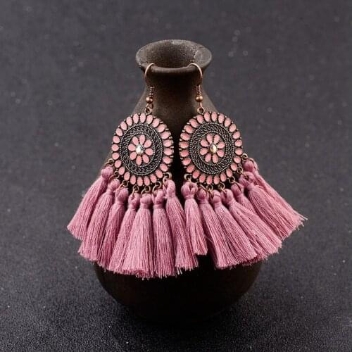 2019 Bohemian Long Tassel Dangle Earrings For Women Pink Flower Drop Earrings Fashion Jewelry Accessory Brincos