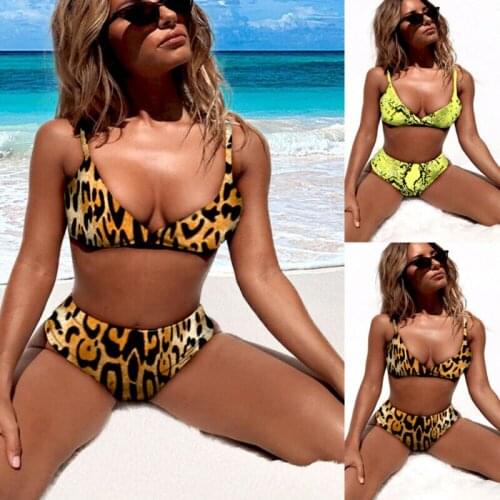 2020 Women Bikinis Set leopard Push Up Padded Bra G-String Swimwear Bathing Swimsuit Bandage High Low Waist Fashion Bikinis