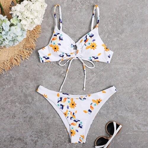 Summer Womens New Sexy Simplicity Printing Split White Swimsuit Sexy Soft Fabric Comfortable Bikini Ladies Sexy Print Swimsuit