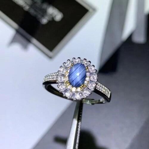Silver 925 Natural Blue Sapphire Star Gem Ring Natural Gemstone Ring Womens Office Gift Rings Jewelry