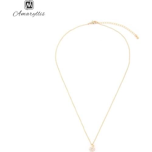 Amaiyllis New Simple Crystal Cubic Zirconia Pendant Necklace For Women Cute Metal Rose Flower Dangle Choker Necklace Colliers