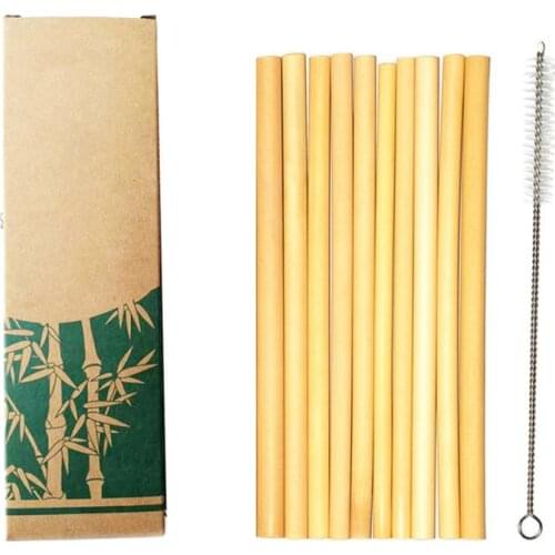 10pcs Reusable Bamboo Drinking Straws Natural Organic Bamboo Straws Eco-Friendly Party Kitchen Accessories With Clean Brush