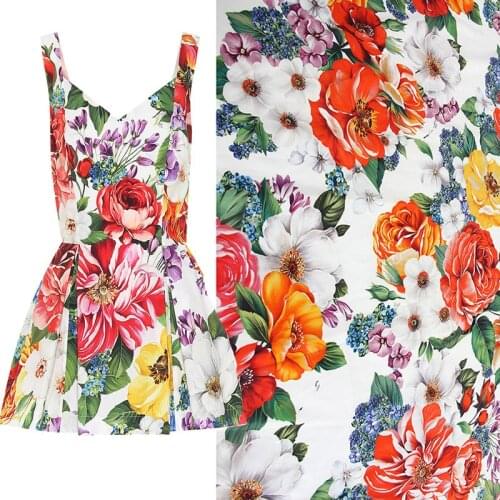 145cm Width Peony Flower Printed Cotton or Imitation Cotton Fabric For Woman Summer Dress Blouse Tissu Tela Хлопок материал DIY